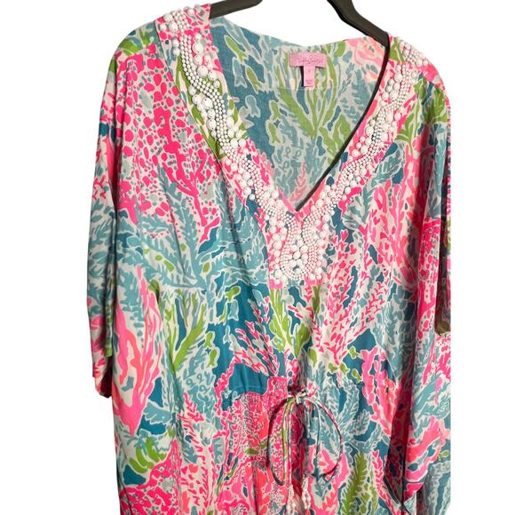 Lilly Pulitzer Coleman Caftan Let’s Cha Cha Size Small Pink Beaded Maxi RARE - Picture 8 of 13